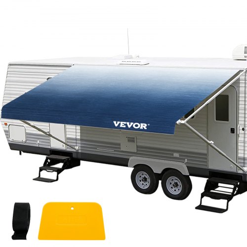 VEVOR RV Awning Fabric Replacement, 14' Size, 15oz Vinyl Waterproof Sun Shade, Outdoor Canopy RV Replacement Fabric for Camper, Trailer, and Motor Home Awnings, Slate Blue