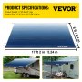 VEVOR RV Awning, Awning Replacement Fabric 18 FT, Slate Blue RV Awning Replacement, 15oz Vinyl Material Replacement Awning, Sun Shade and Waterproof Camper Awning Replacement Fabric