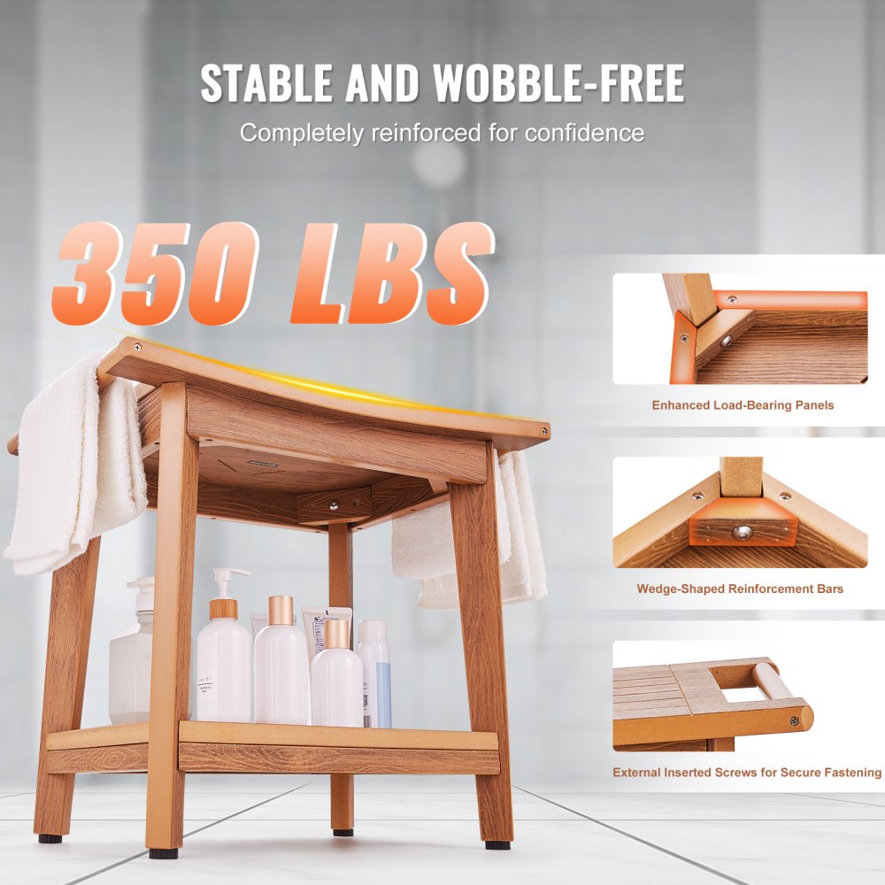 VEVOR Poly Lumber Shower Bench 530x 355x 470 mm Shower Stool Chair for Bathroom