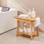 VEVOR Bamboo Shower Bench, 24 x 13.8 x 18.9 in, Waterproof Shower Stool Chair with Storage Shelf Handle, 300 lbs Load Capacity Spa Bath Seat Organizer, for Adults Seniors Women Elderly Indoor Outdoor