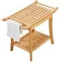 VEVOR Bamboo Shower Bench, 24 x 13.8 x 18.9 in, Waterproof Shower Stool Chair with Storage Shelf Handle, 300 lbs Load Capacity Spa Bath Seat Organizer, for Adults Seniors Women Elderly Indoor Outdoor