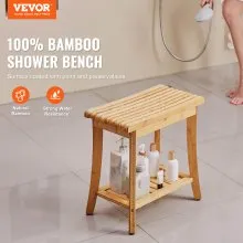 VEVOR Bamboo Shower Bench 19.1 x 11.3 x 18.3 in Shower Stool Chair for Bathroom