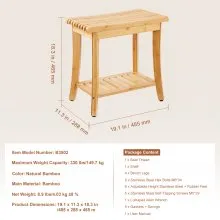 VEVOR Bamboo Shower Bench 19.1 x 11.3 x 18.3 in Shower Stool Chair for Bathroom