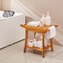 VEVOR Teak Shower Bench, 22 x 14.4 x 18.5 in, Waterproof Wood Shower Stool with Storage Shelf Handle Non-Slip Feet, 300 lbs Maximum Load Capacity Shower Chair Seat, for Bathroom Indoor and Outdoor Use
