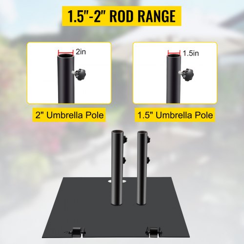 VEVOR Umbrella Base, 24" Square Heavy Duty Umbrella Base, 39lbs Umbrella's Holder Stand, Cast Iron Umbrella Base for 1.5-2" Umbrella Pole Market Umbrella Base with 14" Height Pipe for Yard/Garden/Deck