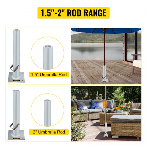 VEVOR Umbrella Base, 2 in 1 Heavy Duty Umbrella Stand, Aluminum Umbrella's Holder Stand with 6" x 6" Base, Patio Umbrella Stand with 18.5" Height Pipes for 1.5"-2" Sunshade on Deck, Cement and Land