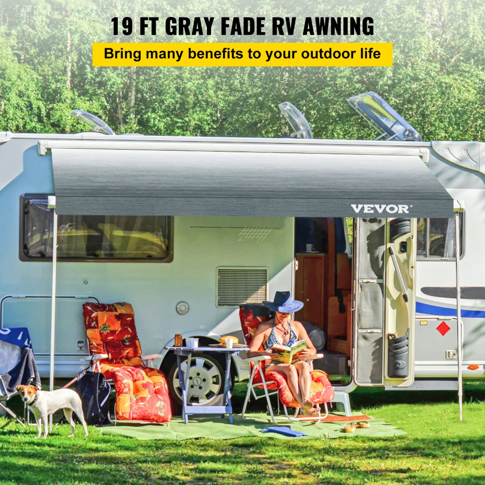 VEVOR RV Awning, Awning Replacement Fabric 19 FT (Fabric 18'2"), Gray Fade RV Awning Replacement, 15oz Vinyl Material Replacement Awning, Sun Shade And Waterproof Camper Awning Replacement Fabric