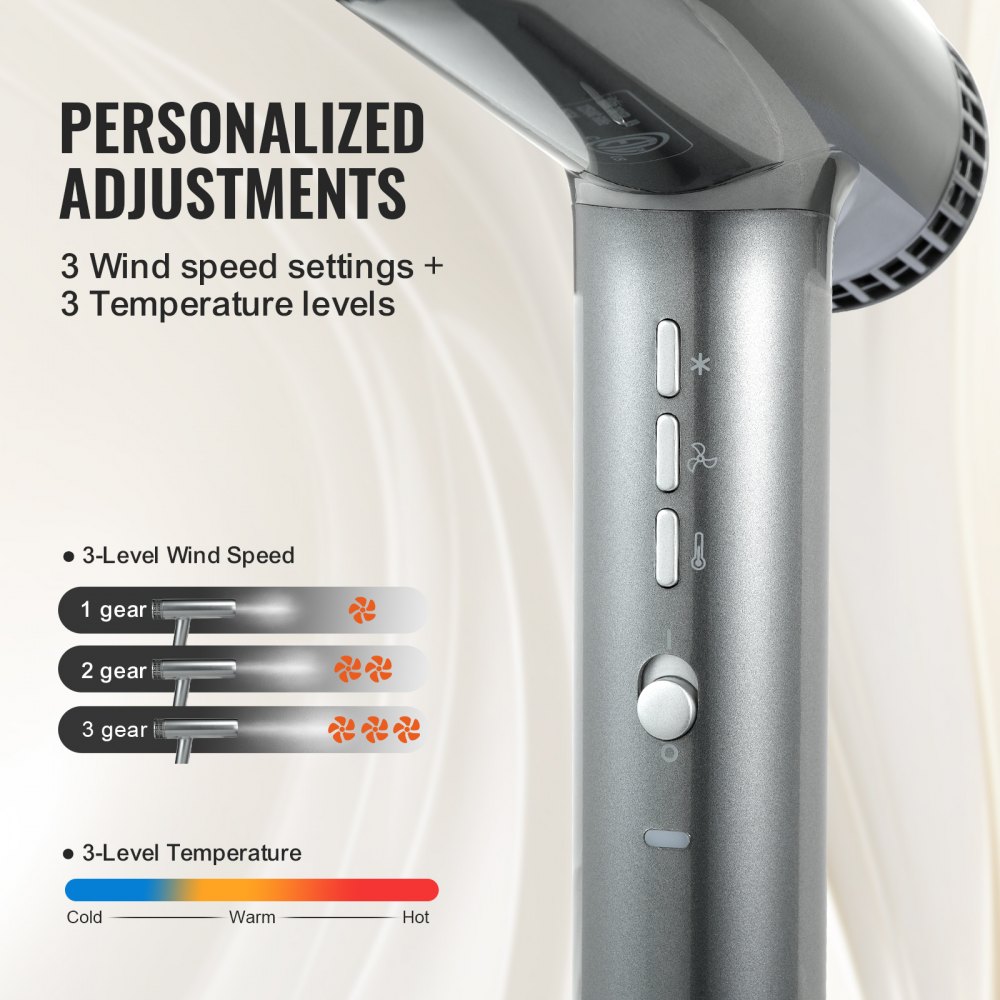 VEVOR Professional Hair Dryer 3.0 Million Negative Ions 108000RPM 3 Temp & Speed