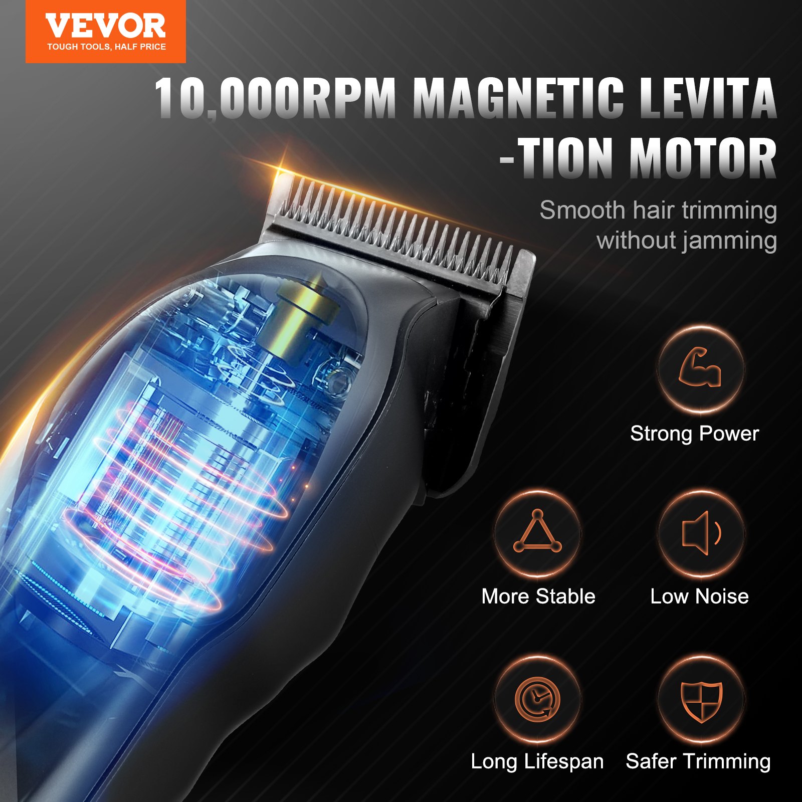 VEVOR Professional Hair Clipper for Men, Cordless Barber Clipper with DLC Fade Blade & 10000RPM High-Speed Motor, Men's Hair Cutting Grooming Kit with 8 Guide Combs for Home Barber, Ideal Gift for Man