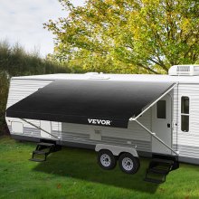 VEVOR RV Awning Fabric Replacement 16FT, Heavy Duty Weatherproof Vinyl 15oz Universal Outdoor Canopy for Camper, Trailer, and Motorhome Awnings, Charcoal Fade