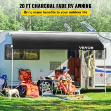 VEVOR RV Awning Replacement Fabric 20 ft (Fabric 19'2"), 15oz Vinyl Material Replacement Awning, Sun Shade And Waterproof Camper Awning Replacement Fabric, Charcoal Fade RV Awning Replacement