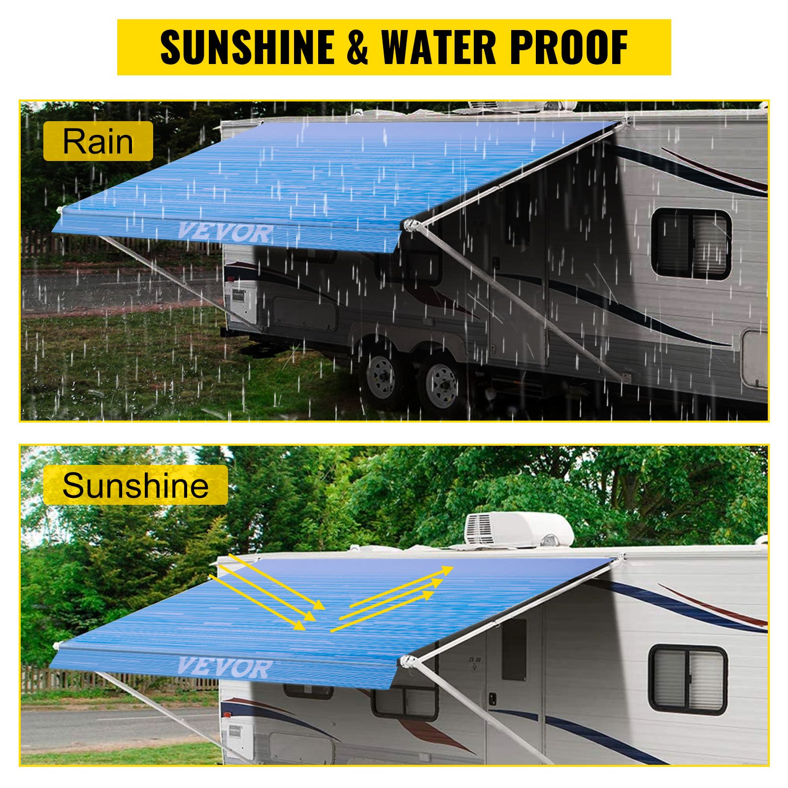 VEVOR RV Awning 15\' Camper Awning Fabric, Trailer Awning Canopy Patio Camping Car Awning, Durable 15oz Vinyl Roller Tube for RV, Van, SUV, Patio Awning Replacement Ocean Blue Fade