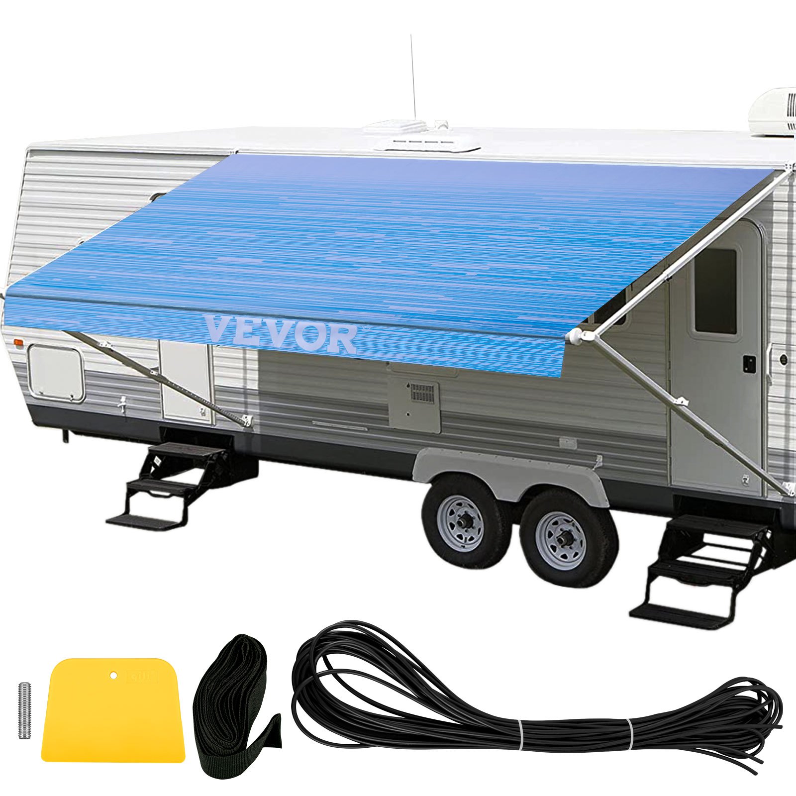 VEVOR RV Awning 17\' Camper Awning Fabric, Trailer Awning Canopy Patio Camping Car Awning, Durable 15oz Vinyl Roller Tube for RV, Van, SUV, Patio Awning Replacement Ocean Blue Fade