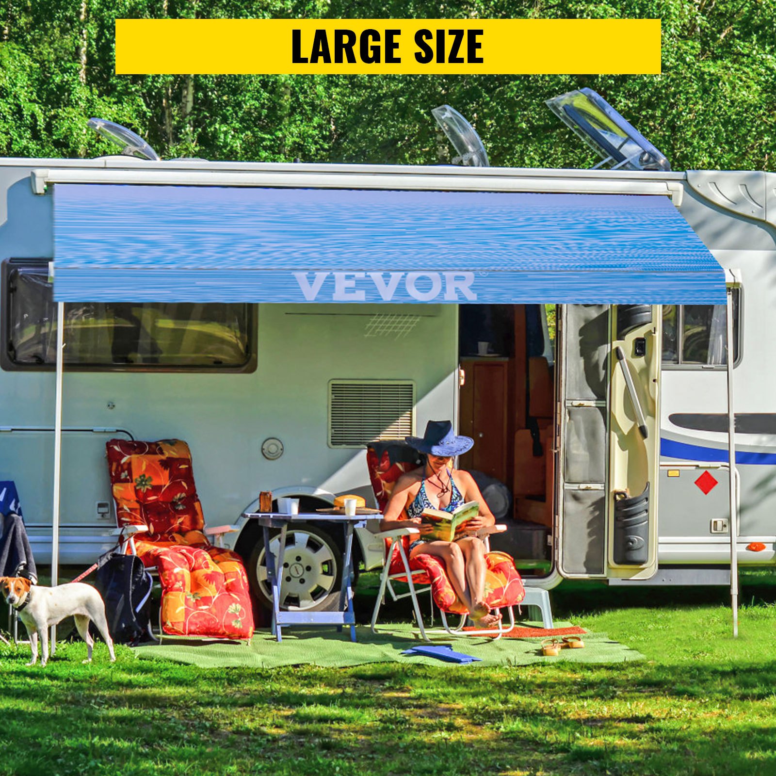 VEVOR RV Awning 18\' Camper Awning Fabric, Trailer Awning Canopy Patio Camping Car Awning, Durable 15oz Vinyl Roller Tube for RV, Van, SUV, Patio Awning Replacement Ocean Blue Fade