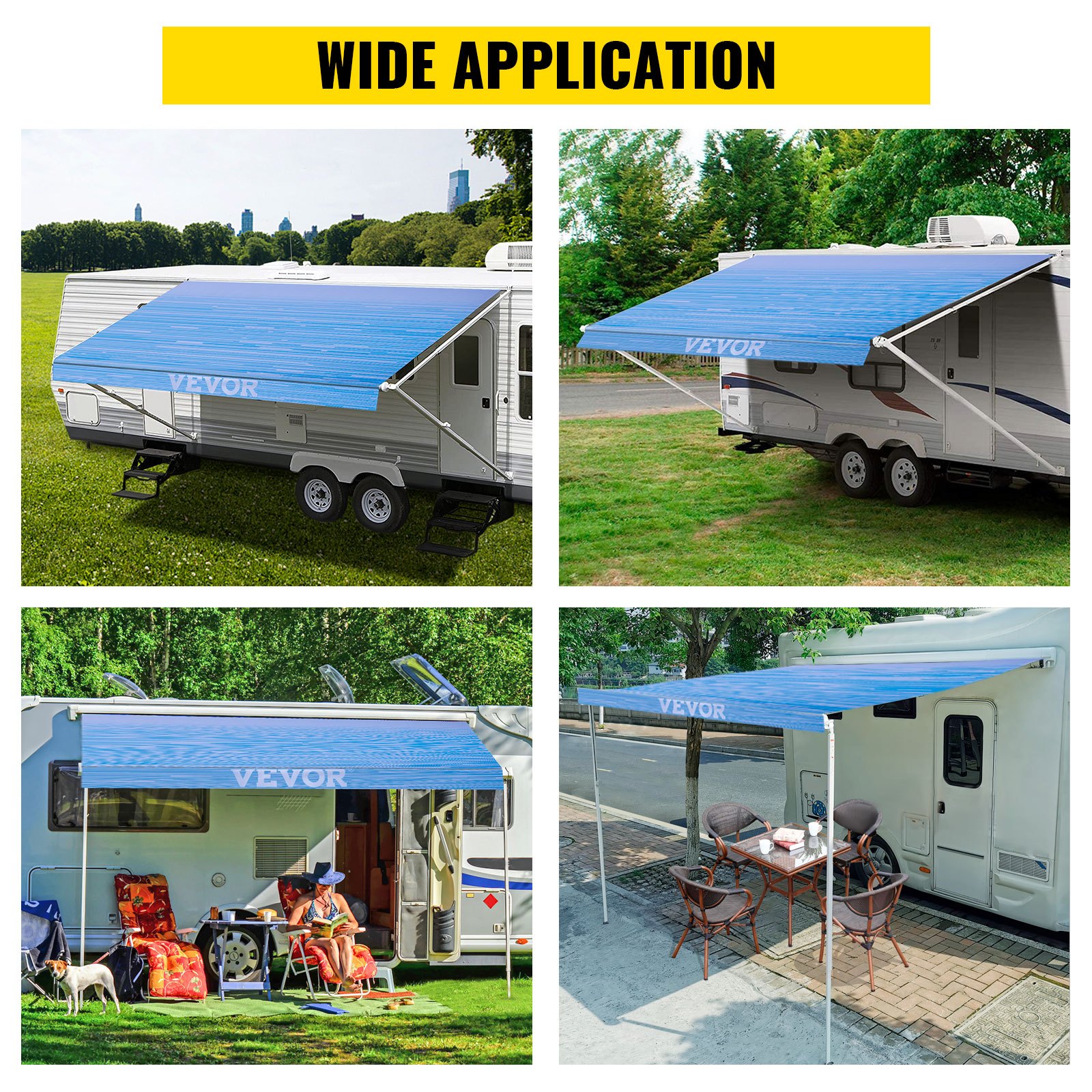VEVOR RV Awning 18\' Camper Awning Fabric, Trailer Awning Canopy Patio Camping Car Awning, Durable 15oz Vinyl Roller Tube for RV, Van, SUV, Patio Awning Replacement Ocean Blue Fade