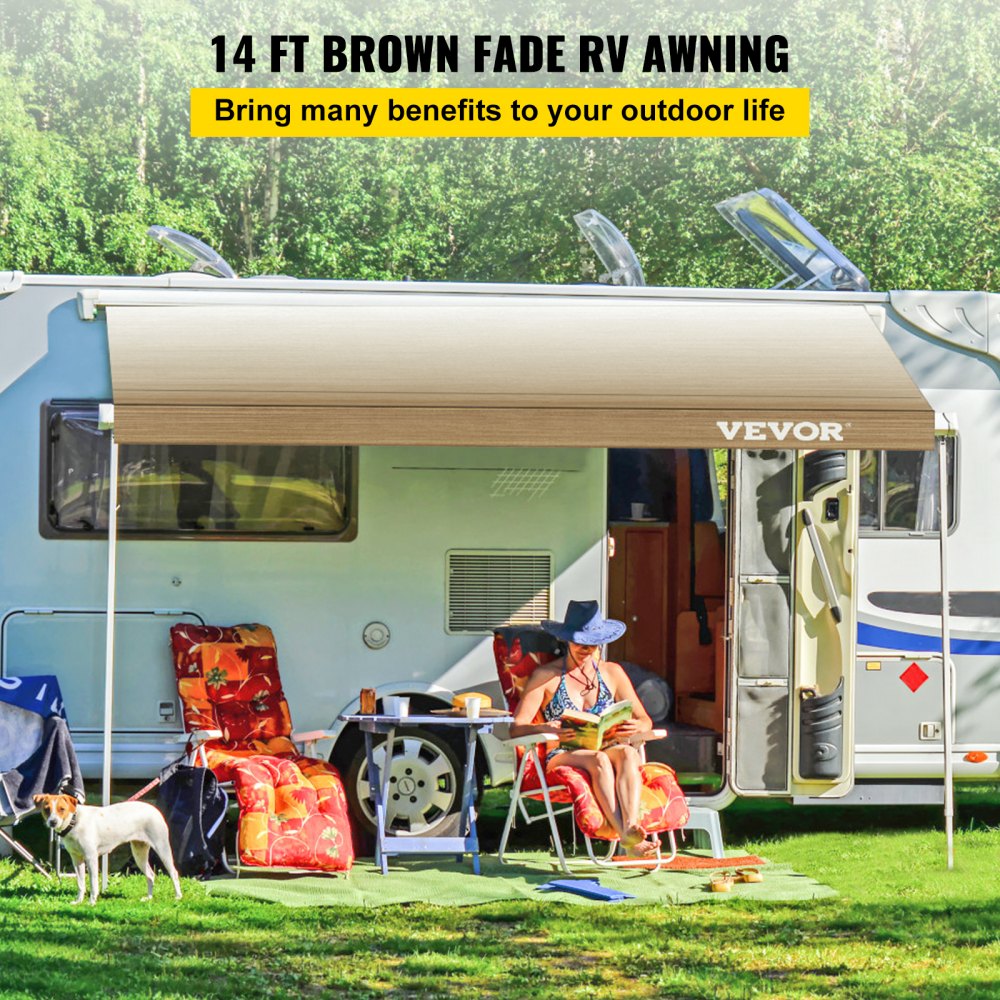 VEVOR RV Awning 14 ft, Awning Replacement Fabric 13'2" , Brown Fade RV Awning Replacement, 15oz Vinyl Material Replacement Awning, Sun Shade and Waterproof Camper Awning Replacement Fabric
