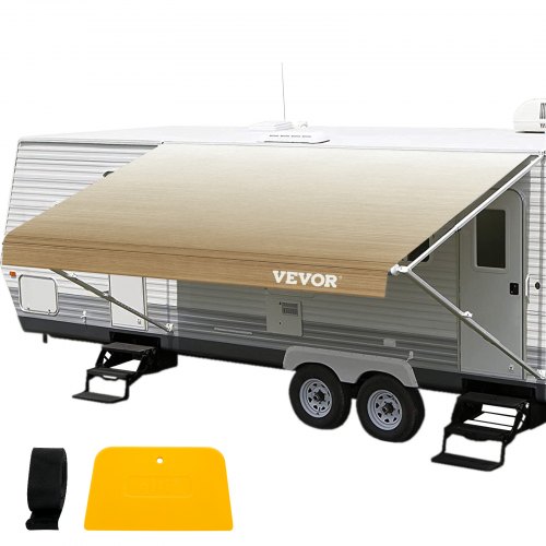 VEVOR Toldo RV de 15 pies, tela de repuesto para toldo de 14'2", repuesto de toldo para RV de color marrón, toldo de repuesto de material de vinilo de 15 oz, parasol y tela de repuesto impermeable para toldo de caravana