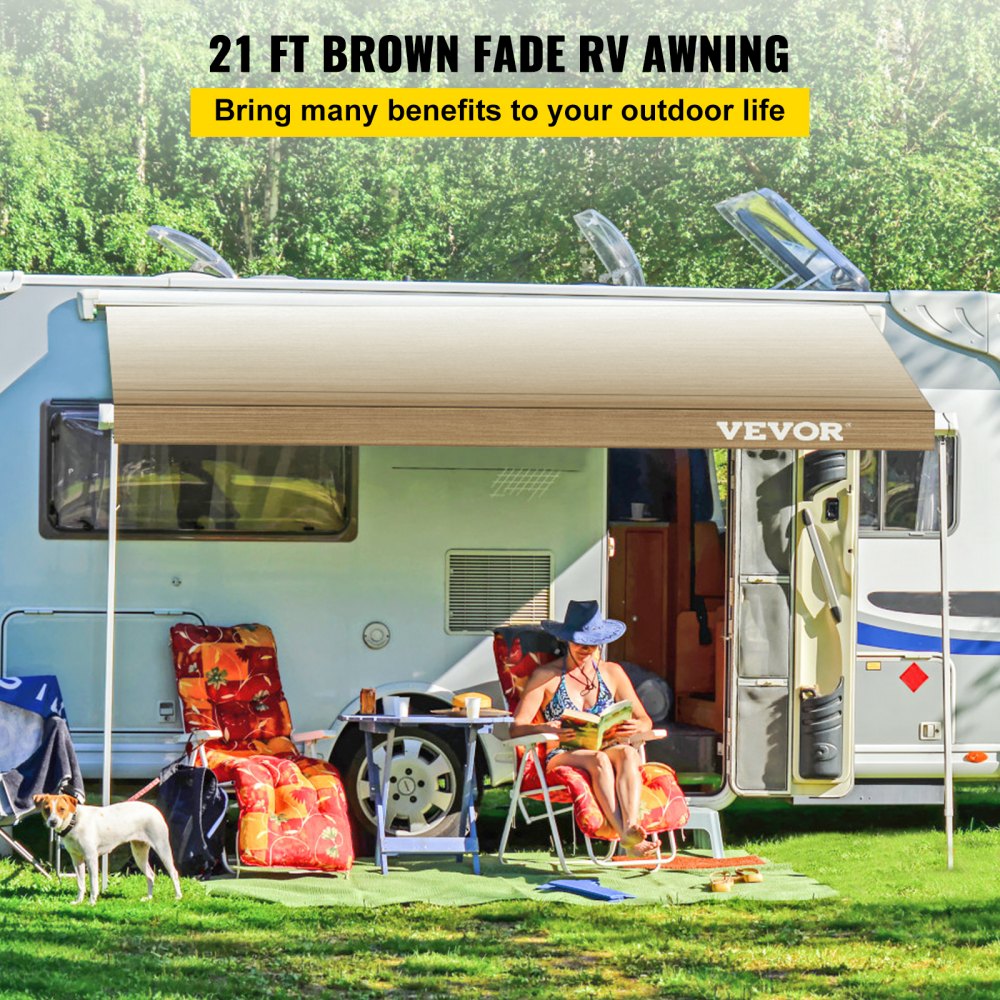 VEVOR Toldo RV de 21 pies, tela de repuesto para toldo de 20 pies 2 pulgadas, repuesto de toldo para RV de color marrón, toldo de repuesto de material de vinilo de 15 oz, parasol y tela de repuesto impermeable para toldo de caravana