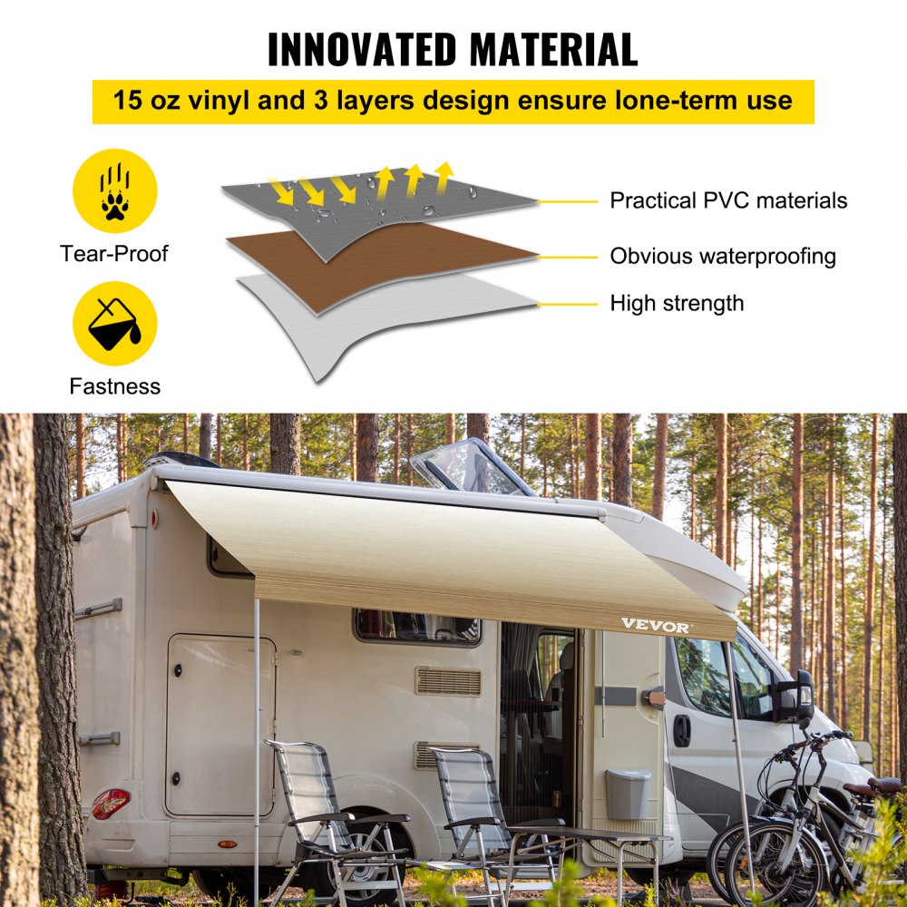VEVOR Toldo RV de 21 pies, tela de repuesto para toldo de 20 pies 2 pulgadas, repuesto de toldo para RV de color marrón, toldo de repuesto de material de vinilo de 15 oz, parasol y tela de repuesto impermeable para toldo de caravana
