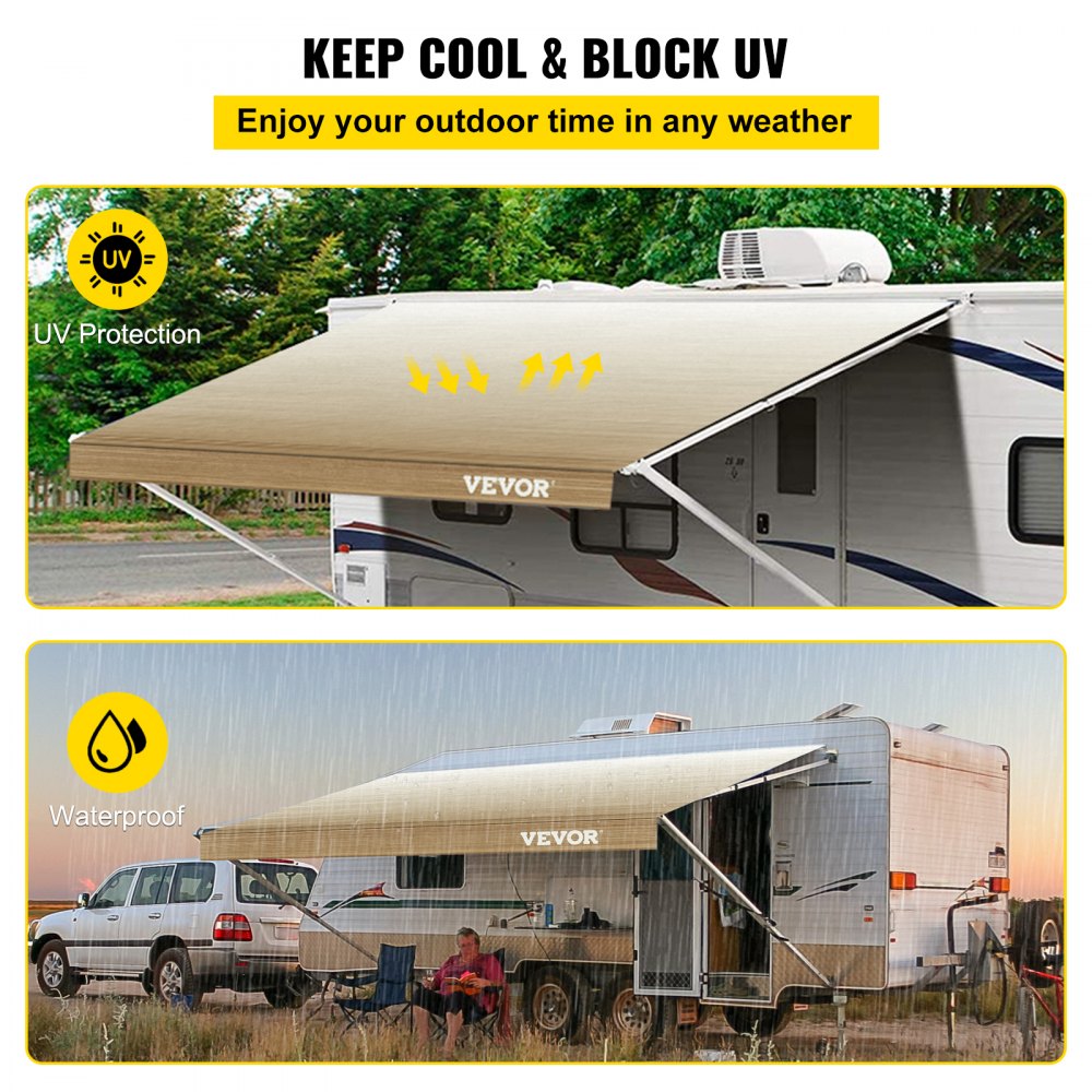 VEVOR Toldo RV de 21 pies, tela de repuesto para toldo de 20 pies 2 pulgadas, repuesto de toldo para RV de color marrón, toldo de repuesto de material de vinilo de 15 oz, parasol y tela de repuesto impermeable para toldo de caravana