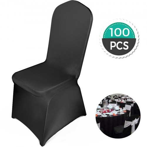 100pcs Spandex Chair Covers Wedding Party Décor Soild Color Smoothly Black