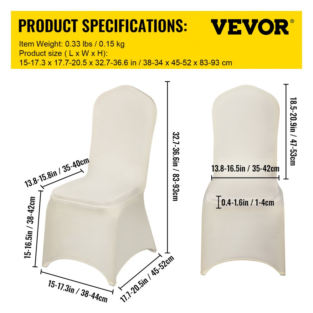 VEVOR Stretch Spandex Folding Chair Covers, Universal Fitted Chair Cover, Removable Washable Protective Slipcovers, for Wedding, Holiday, Banquet, Party, Celebration, Dining (100PCS Beige)