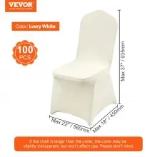 VEVOR Stretch Spandex Folding Chair Covers, Universal Fitted Chair Cover, Removable Washable Protective Slipcovers, for Wedding, Holiday, Banquet, Party, Celebration, Dining (100PCS Ivory White)