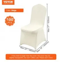 VEVOR Stretch Spandex Folding Chair Covers, Universal Fitted Chair Cover, Removable Washable Protective Slipcovers, for Wedding, Holiday, Banquet, Party, Celebration, Dining (100PCS Ivory White)