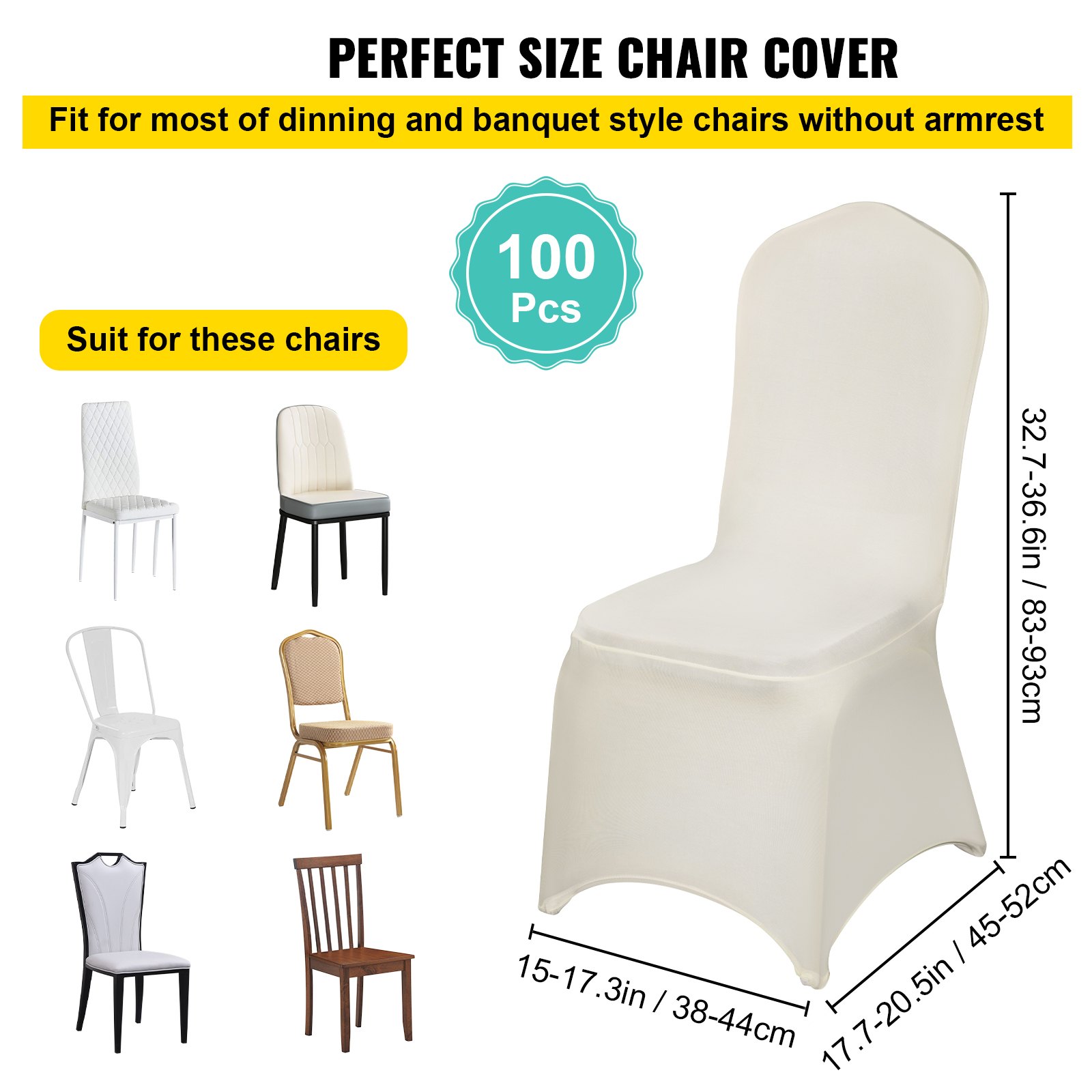 VEVOR Stretch Spandex Folding Chair Covers, Universal Fitted Chair Cover, Removable Washable Protective Slipcovers, for Wedding, Holiday, Banquet, Party, Celebration, Dining (100PCS Beige)