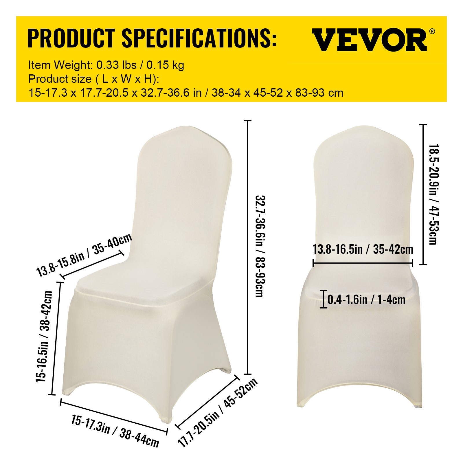 VEVOR Stretch Spandex Folding Chair Covers, Universal Fitted Chair Cover, Removable Washable Protective Slipcovers, for Wedding, Holiday, Banquet, Party, Celebration, Dining (100PCS Beige)
