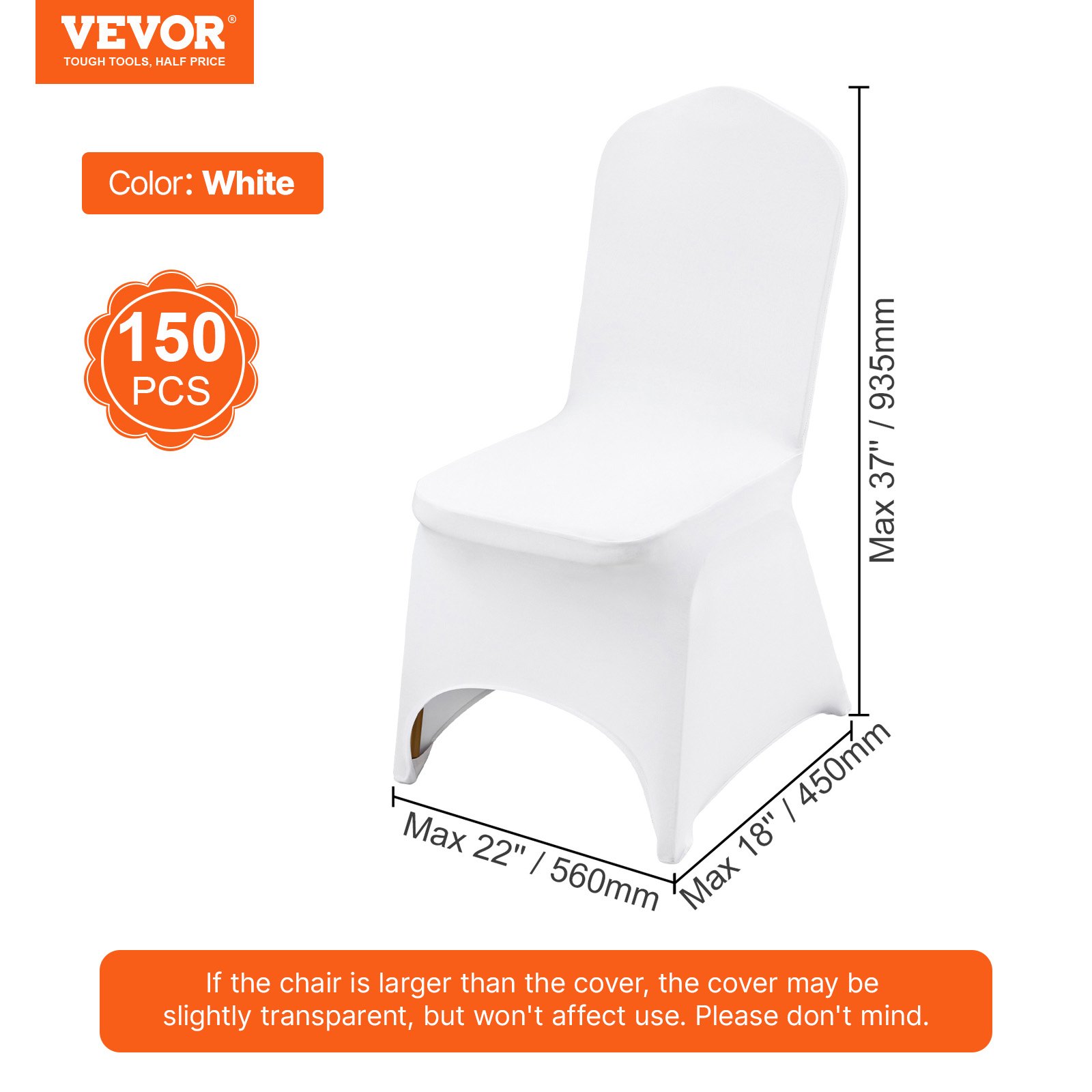 VEVOR Stretch Spandex Folding Chair Covers, Universal Fitted Chair Cover, Removable Washable Protective Slipcovers, for Wedding, Holiday, Banquet, Party, Celebration, Dining (150PCS White)