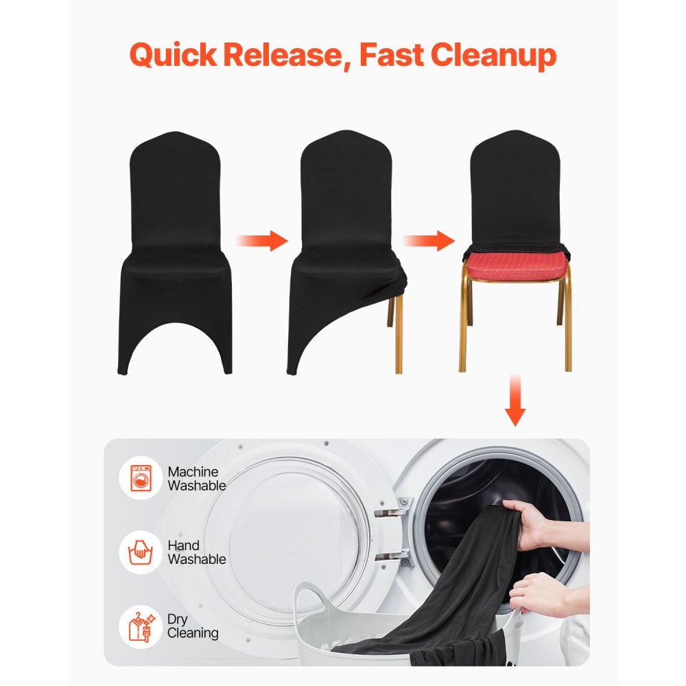 VEVOR Stretch Spandex Folding Chair Covers, Universal Fitted Arched Front Cover, Removable Washable Protective Slipcovers, for Wedding, Holiday, Banquet, Party, Celebration, Dining (50PCS Black)