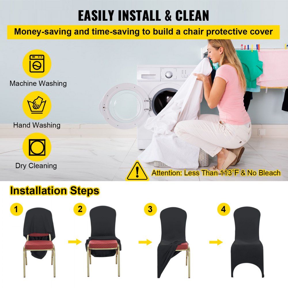 VEVOR Stretch Spandex Folding Chair Covers, Universal Fitted Arched Front Cover, Removable Washable Protective Slipcovers, for Wedding, Holiday, Banquet, Party, Celebration, Dining (50PCS Black)
