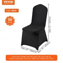 VEVOR Stretch Spandex Folding Chair Covers, Universal Fitted Arched Front Cover, Removable Washable Protective Slipcovers, for Wedding, Holiday, Banquet, Party, Celebration, Dining (50PCS Black)