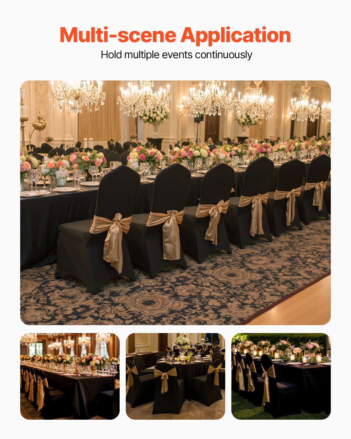 VEVOR Stretch Spandex Folding Chair Covers, Universal Fitted Arched Front Cover, Removable Washable Protective Slipcovers, for Wedding, Holiday, Banquet, Party, Celebration, Dining (50PCS Black)