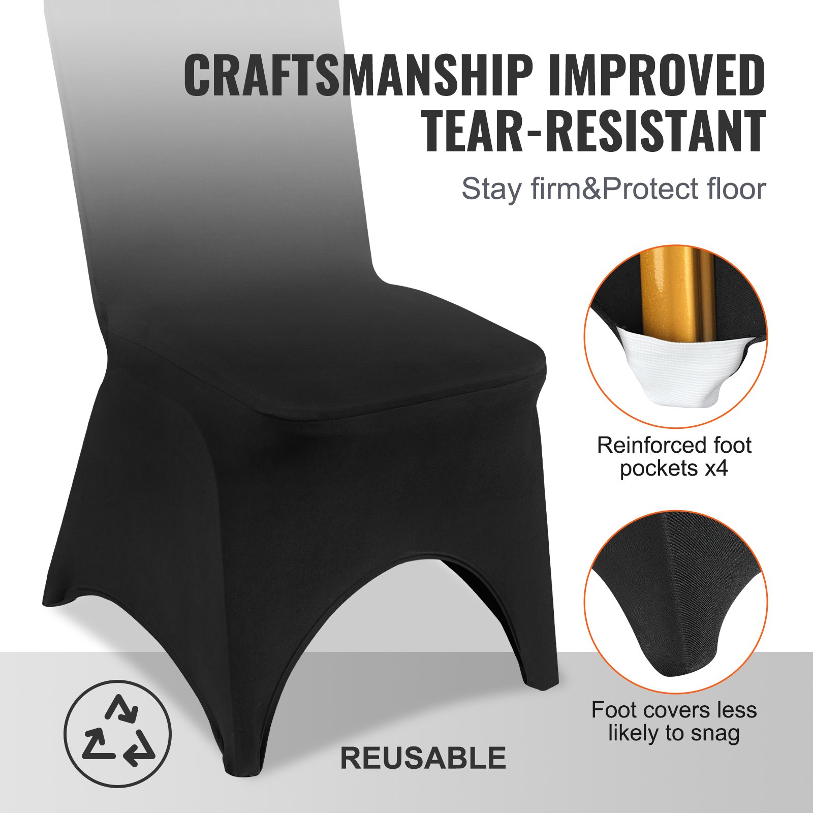 VEVOR 50 PCS Black Chair Covers Polyester Spandex Stretch Wedding Party Banquet