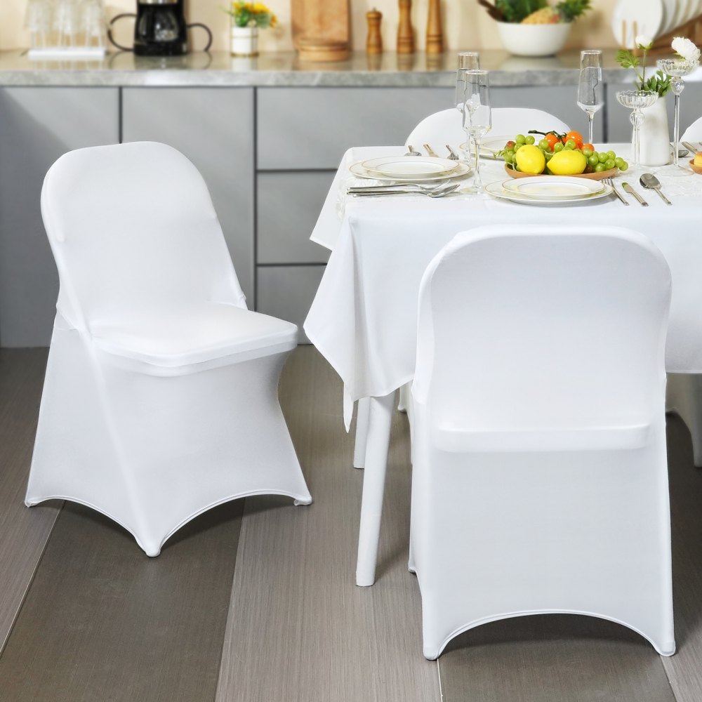 VEVOR Stretch Spandex Folding Chair Covers, Universal Fitted Chair Cover, Removable Washable Protective Slipcovers, for Wedding, Holiday, Banquet, Party, Celebration, Dining (12PCS White)