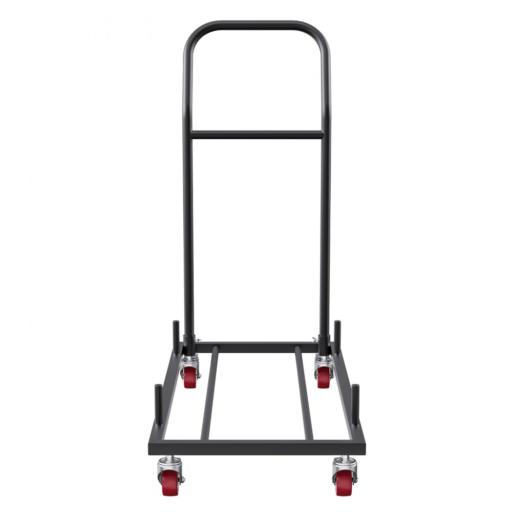 black VEVOR folding chair dolly with red wheels and a sturdy metal frame.