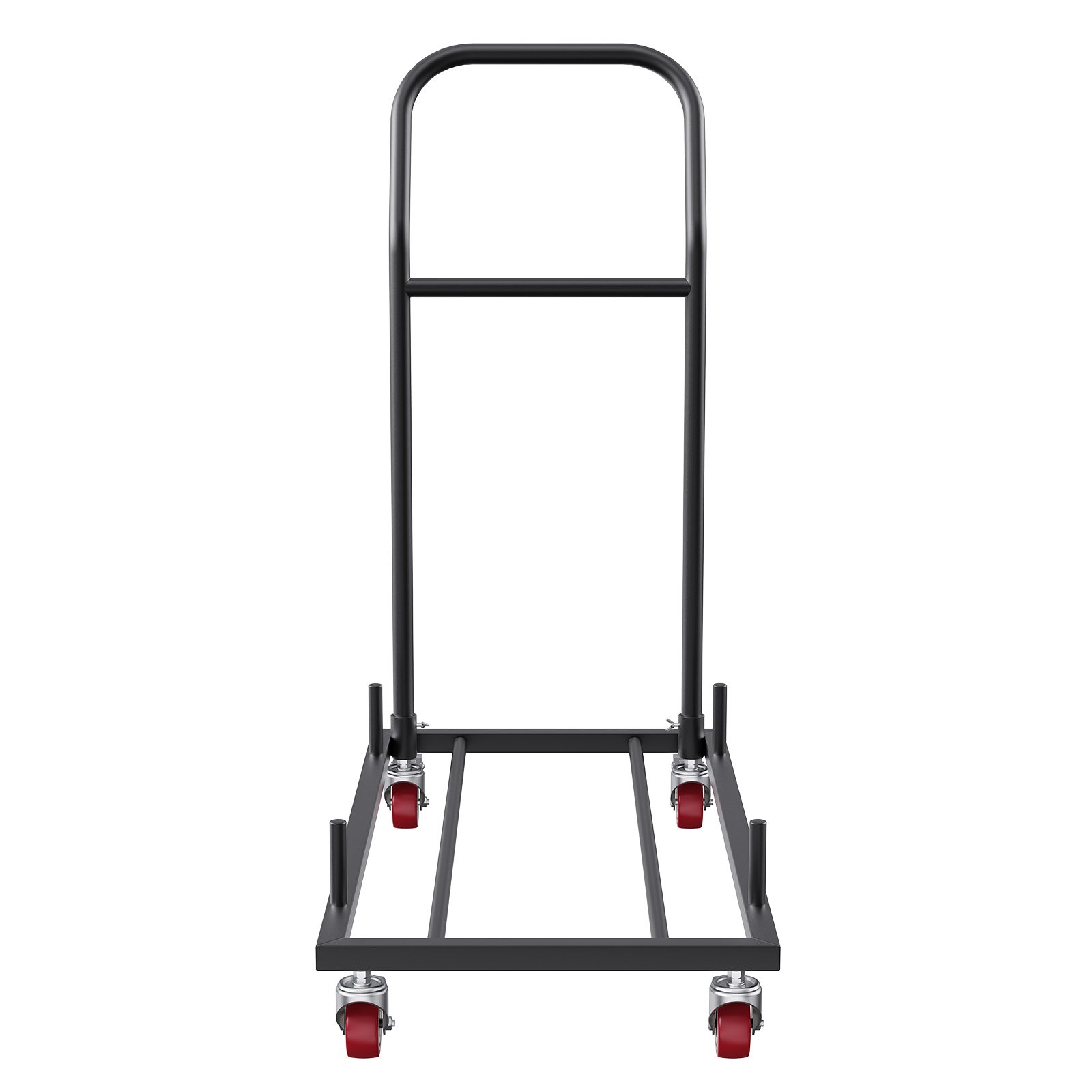 black VEVOR folding chair dolly with red wheels and a sturdy metal frame.
