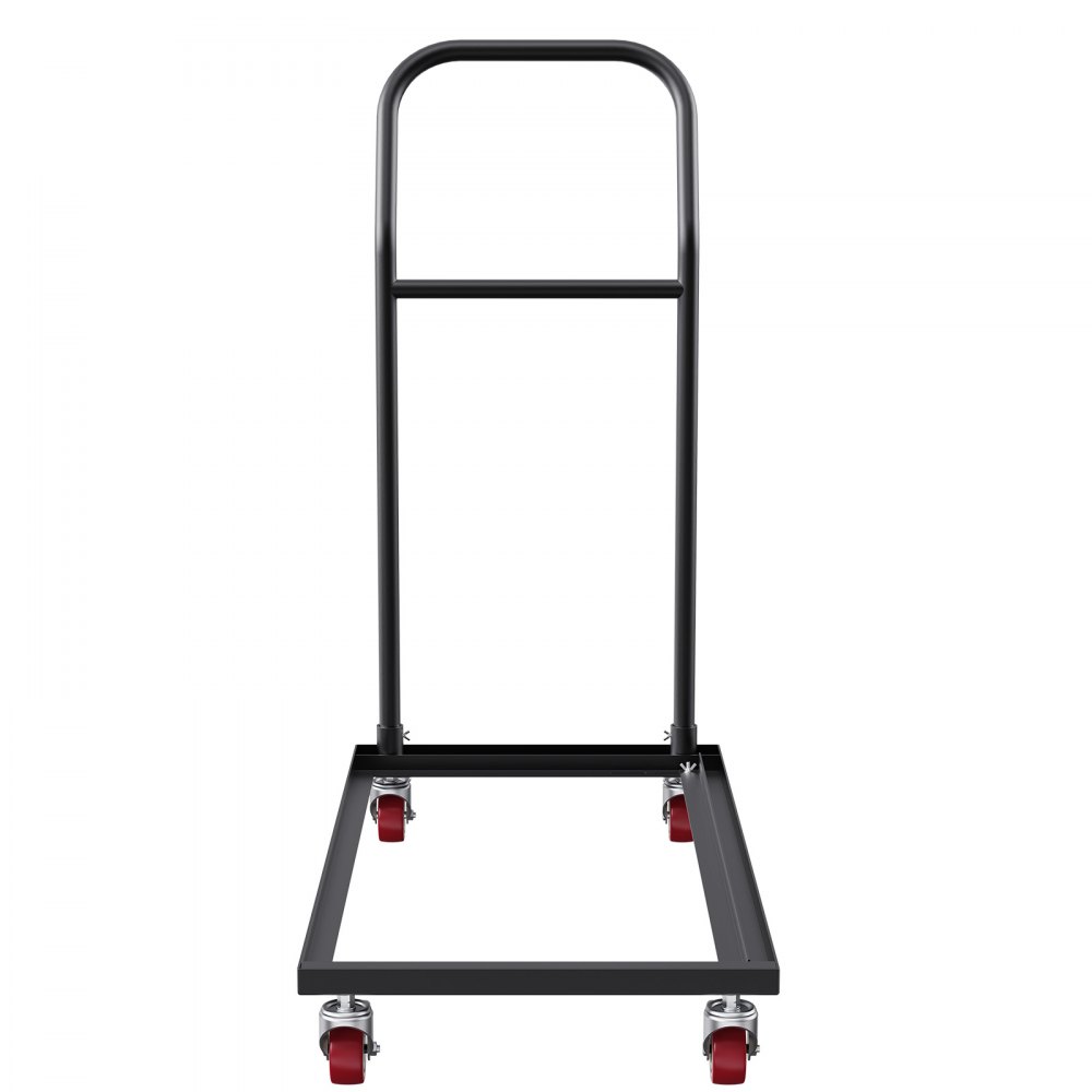 black steel frame with red wheels, VEVOR folding chair dolly for easy transport and storage.