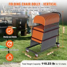 VEVOR Folding Chair Dolly, Iron Commercial Cart with 12 Chairs Capacity, Folding Chairs Rack Trolley with 4 Casters, Storage Transport Dolly for Flat Stacking Plastic Resin and Wood Chairs, Black