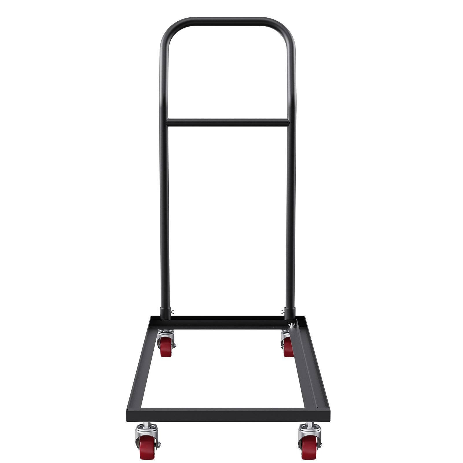 black steel frame with red wheels, VEVOR folding chair dolly for easy transport and storage.