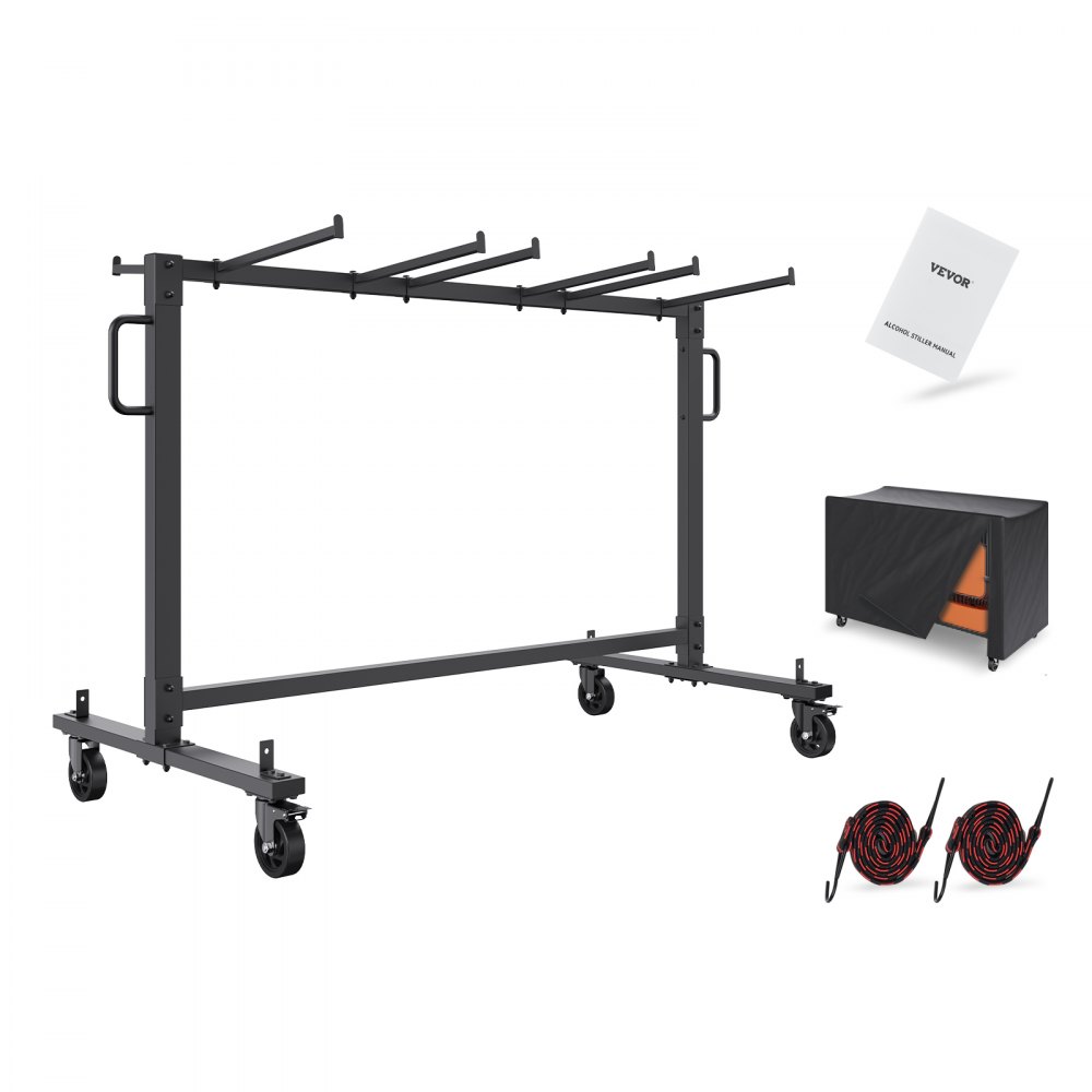 Carrinho de cadeira dobrável VEVOR, carrinho de cadeira empilhável móvel de camada única, carrinho de rack de armazenamento com capacidade de 265 libras para armazenar 42 cadeiras, suporte de cadeiras de ferro resistente com 4 rodízios, 2 cordões elásticos, capa