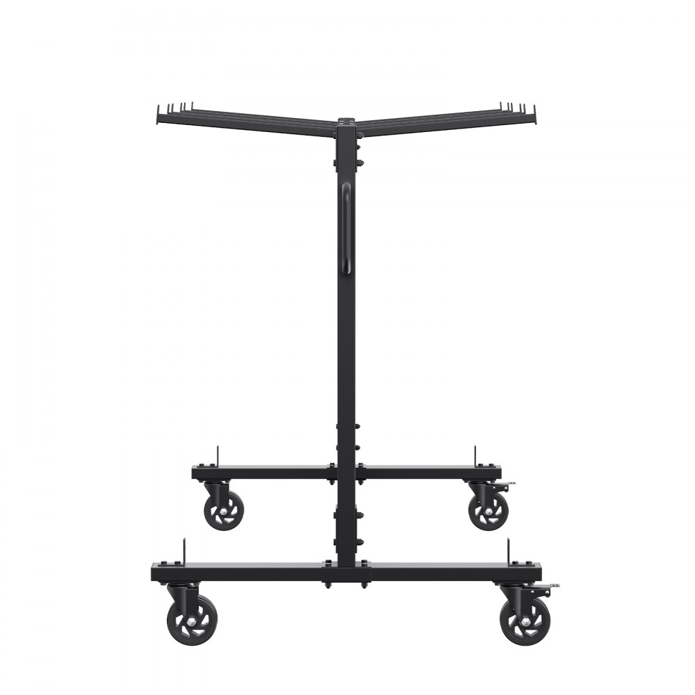 VEVOR folding chair cart with metal frame, wheels, and multiple neatly stacked folding chairs.