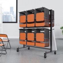 VEVOR Folding Chair Cart, Double Layer Mobile Stackable Chair Dolly, Storage Rack Trolley with 530 Lbs Capacity to Store 84 Chairs, Heavy Duty Iron Chairs Holder with 4 Casters, 2 Elastic Cords, Cover