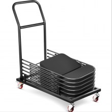 VEVOR Folding Chair Dolly, 39.4\"L x 20\"W x 43.7\"H L-Shaped Steel Foldable Storage Cart, 2 Swivel Casters with Brakes & 2 Fixed Straight Casters, for Commercial Home Kitchen Folding Chairs Transport