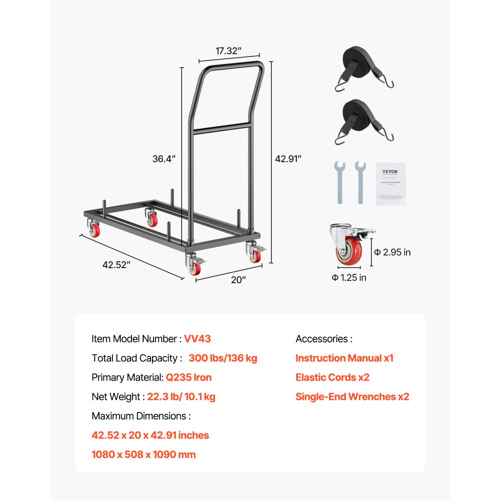 VEVOR Folding Chair Rack, 300 LBS Capacity, L-shape Horizontal Placement Chair Cart for 25 Chairs, Heavy-duty Metal Chair Storage Dolly with Rubber Wheels and Holders, Large Chair Holder, Matte Black