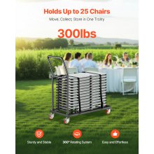 Folding Chair Rack Cart for 25 Chairs of 300 LBS L-shape Horizontal