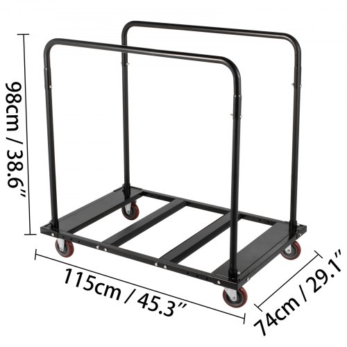 VEVOR Folding Table Cart Black Table Rack for 60" Round Tables Heavy Duty Table Trolley Black Desk Trolley Steel Frame Rolling Casters Party Event Hotel Furniture 10 Table Capacity