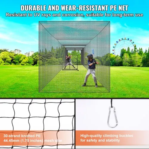 VEVOR Baseball Batting Netting, Professional Softball Baseball Batting Hitting Training Net, Practice Portable Pitching Cage Net with Door & Carry Bag, Heavy Duty Enclosed PE Netting, 55FT (NET ONLY)